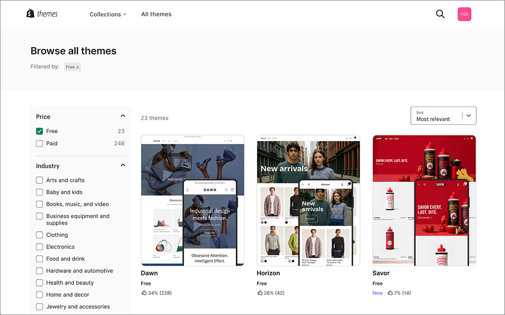 Browsing Shopify themes