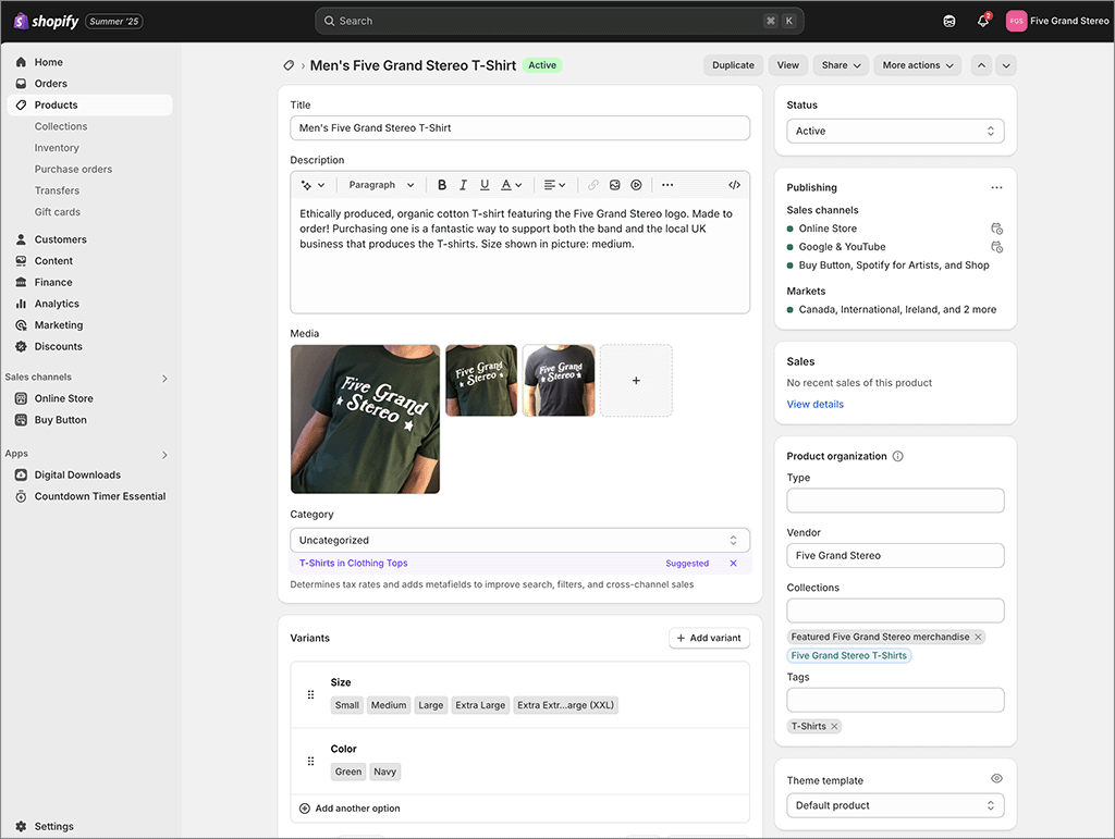 The Shopify interface