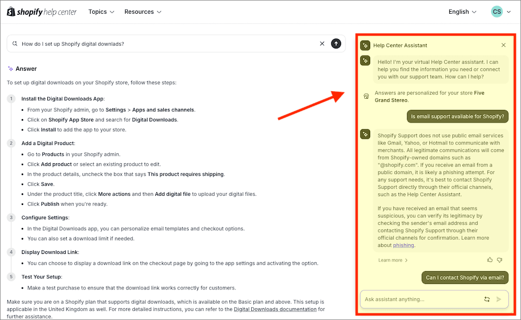 Contacting Shopify support