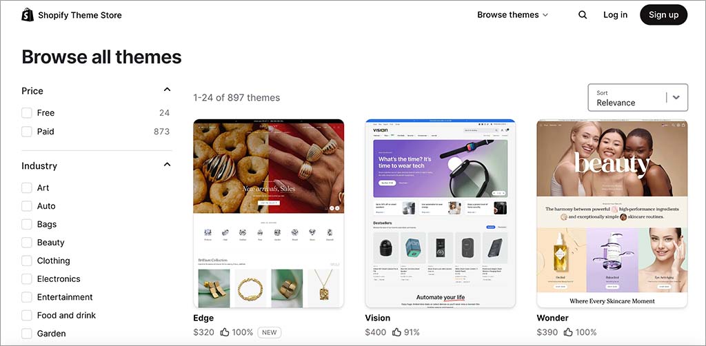 Browsing the Shopify theme store
