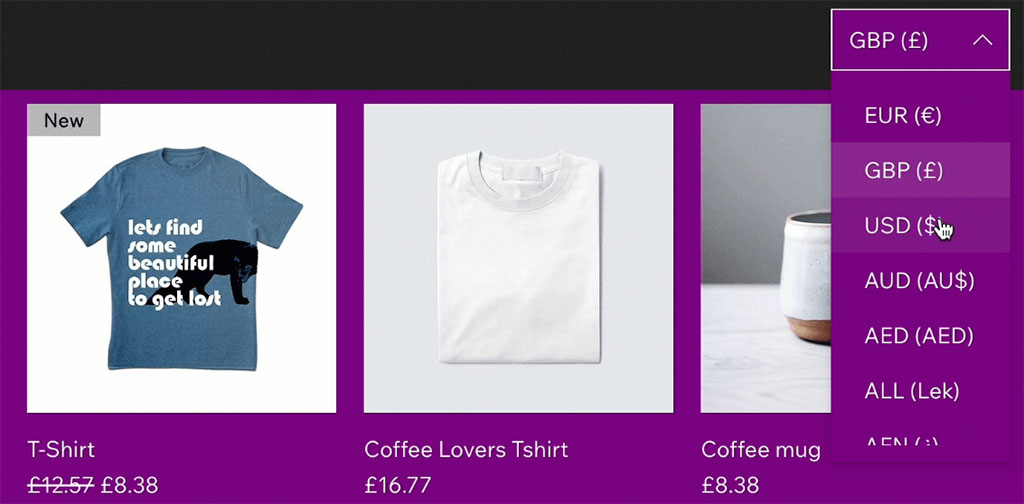 Multi-currency selling in Wix