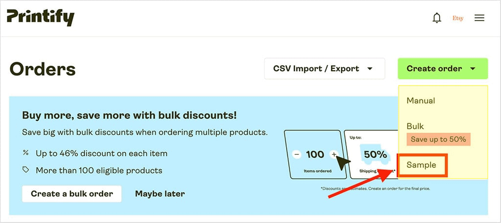 Ordering a sample product on Printify