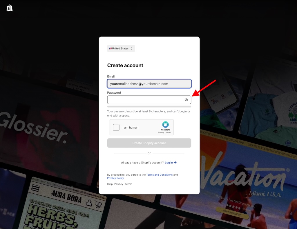 Creating a free Shopify account