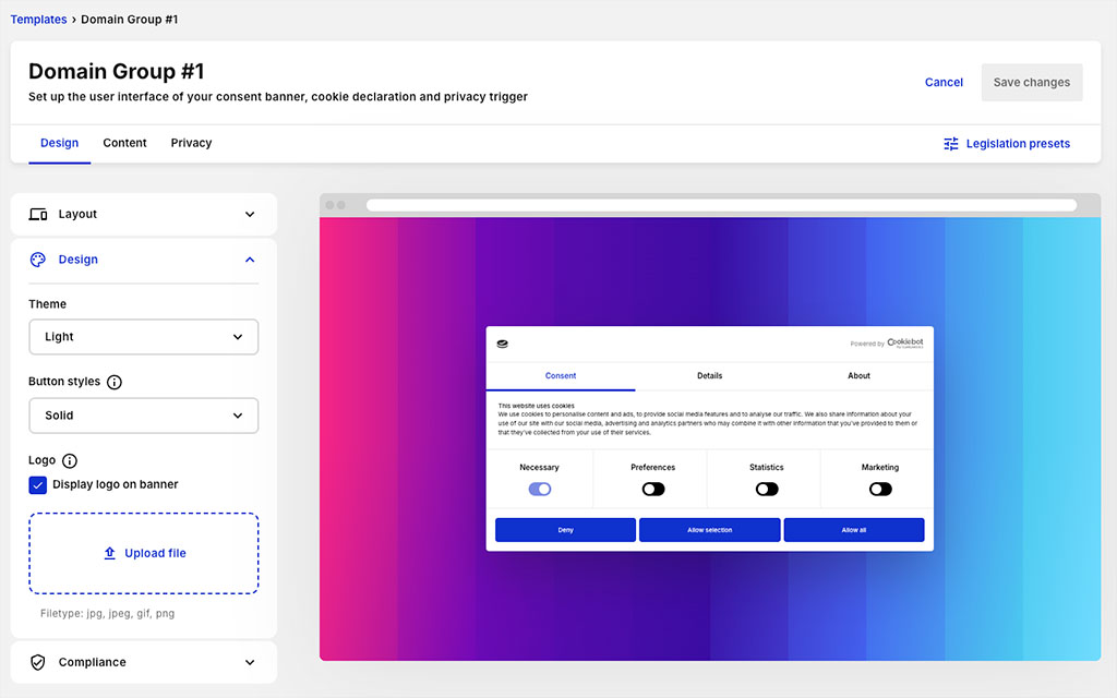 Customizing a cookie banner