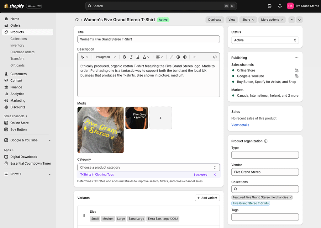 The Shopify interface in use