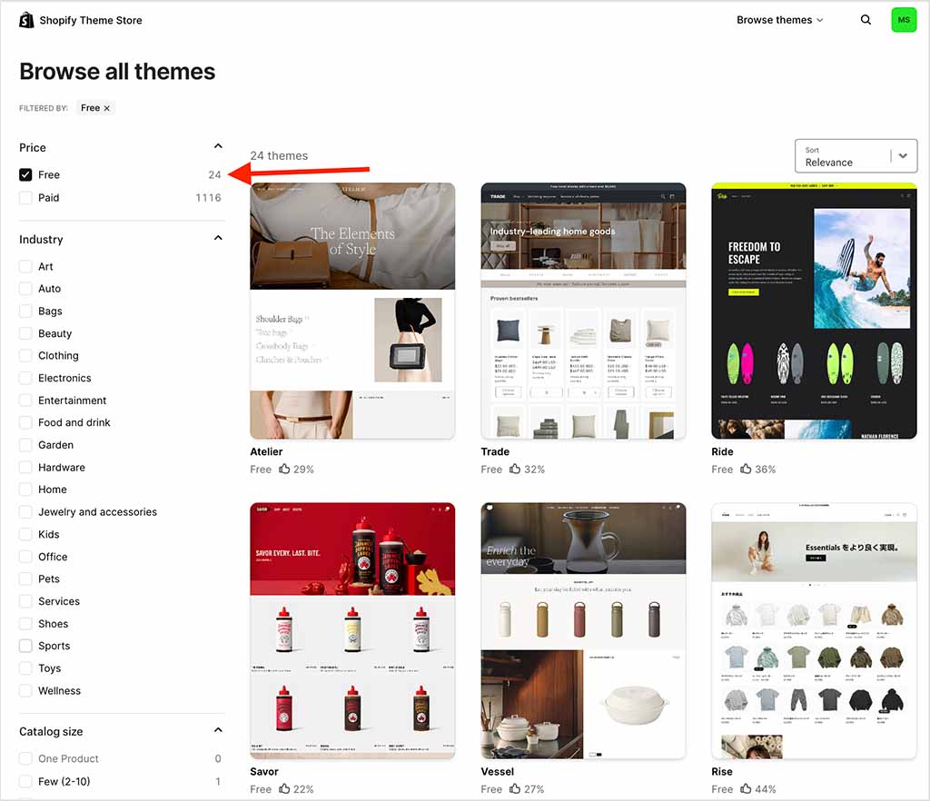 Shopify's free theme selection