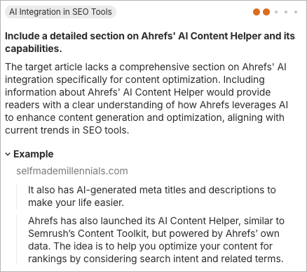 An AI-powered content suggestion from Ahrefs' "Content Grader" tool