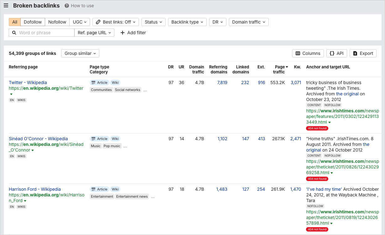 Finding broken links in Ahrefs