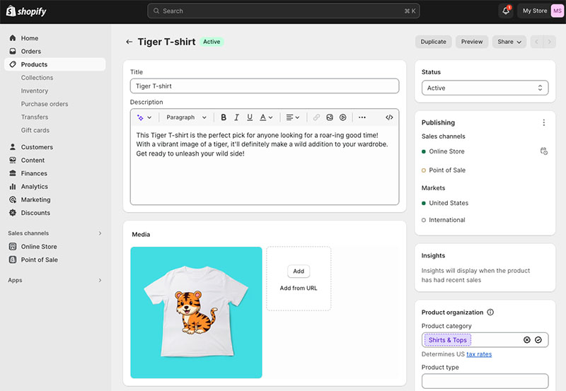 The Shopify interface