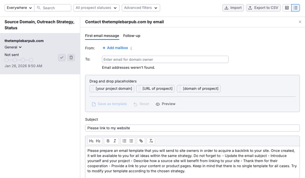 Using Semrush's built-in outreach tools for link building