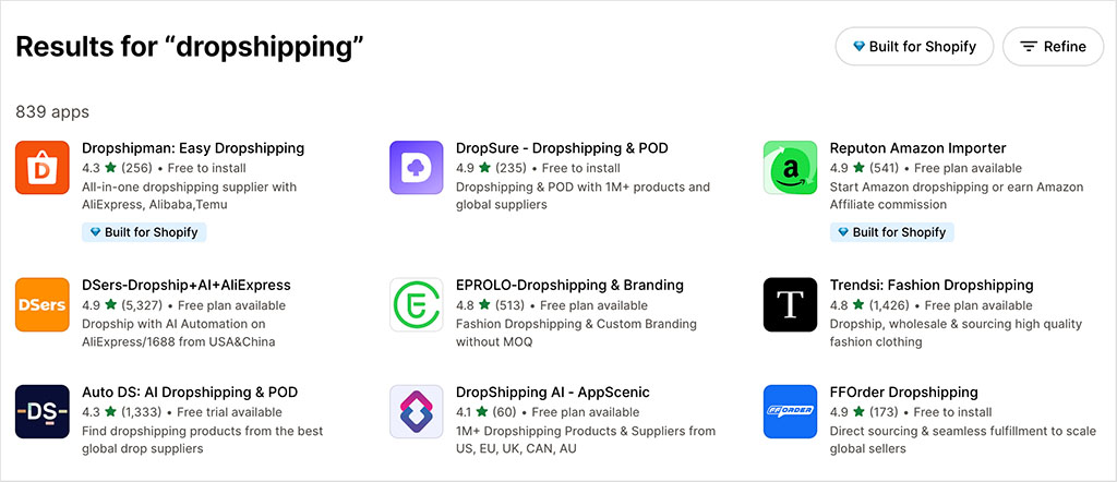 Shopify dropshipping apps