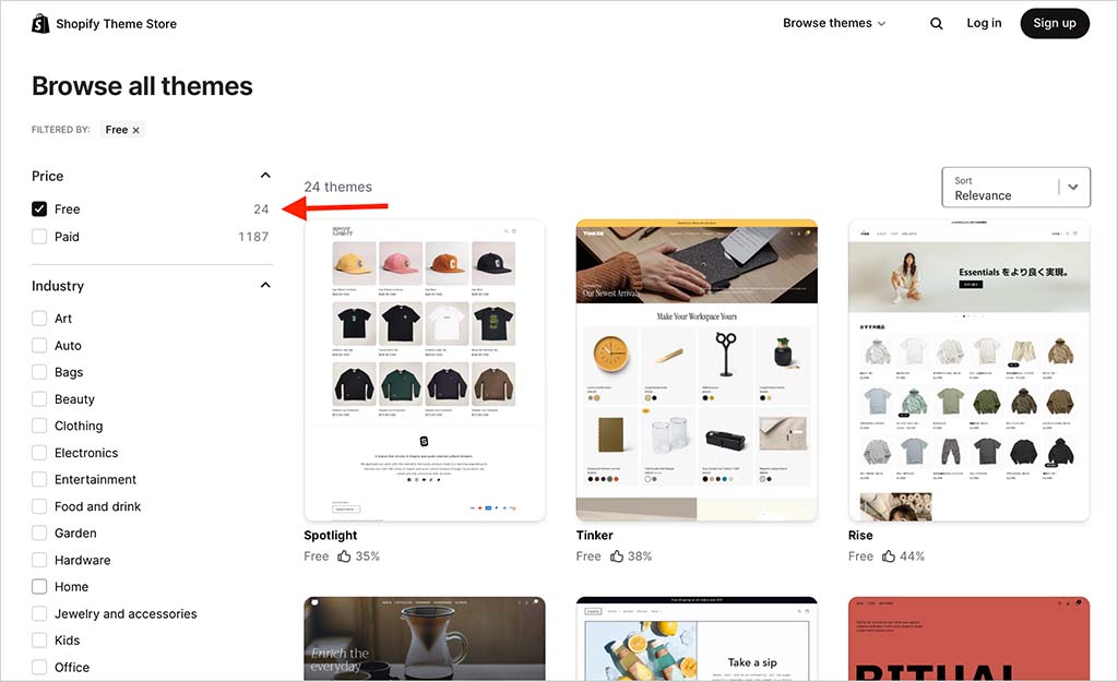 Browsing Shopify themes