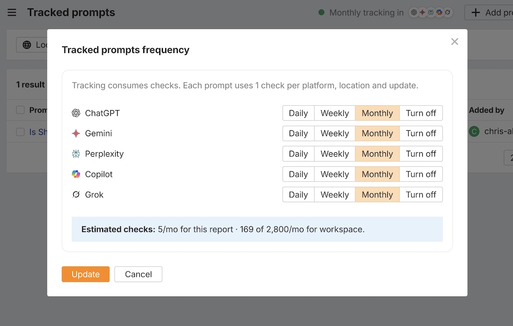 Tracking prompts in Ahrefs