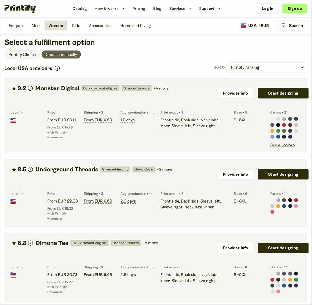 Choosing a print provider in Printify