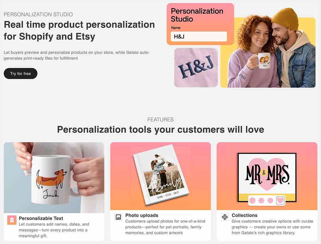 Personalization features in Gelato