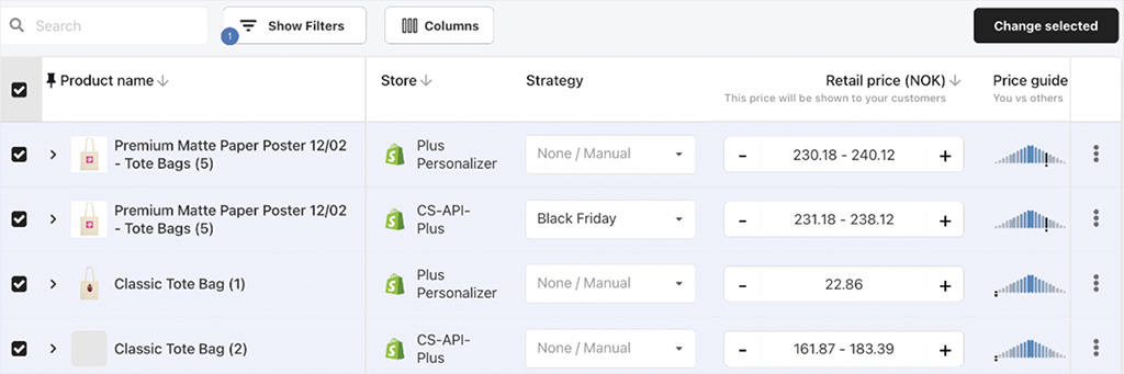 The "Price Navigator" feature in Gelato