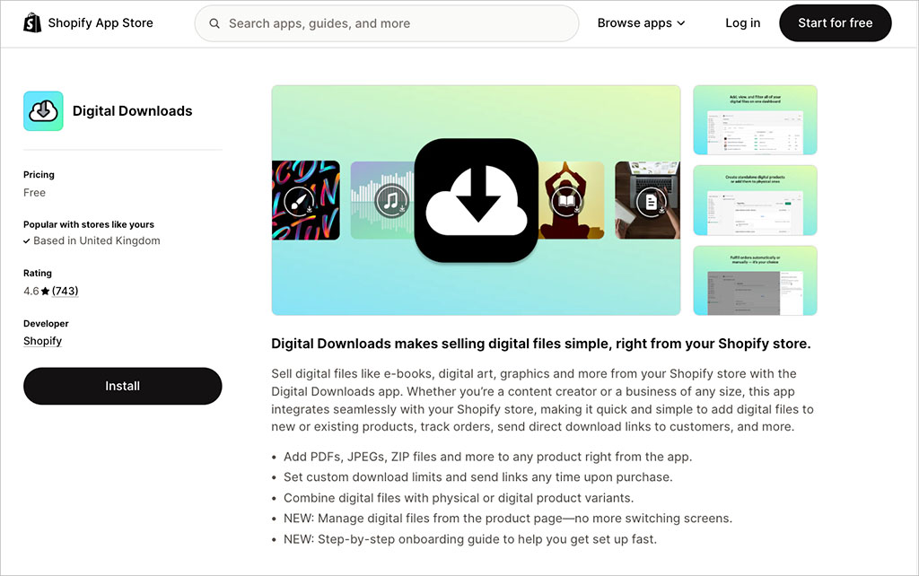 The Shopify Digital Downloads app