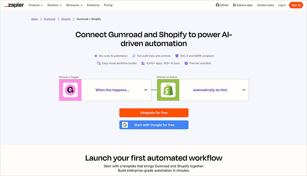 Using Zapier to connect Shopify and Gumroad
