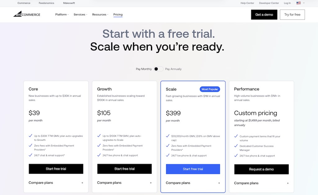 BigCommerce pricing table