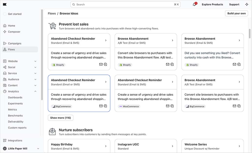 Klaviyo’s ‘Flows’ library