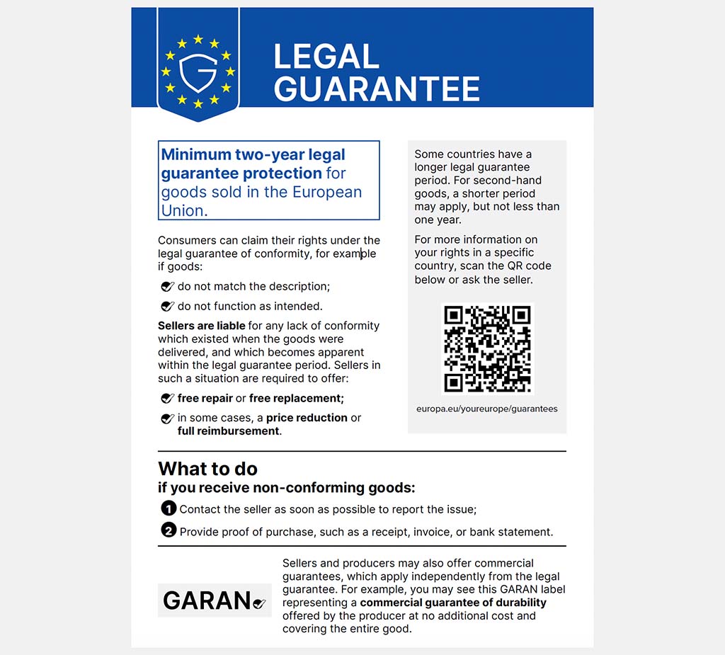 EU Legal Guarantee notice.