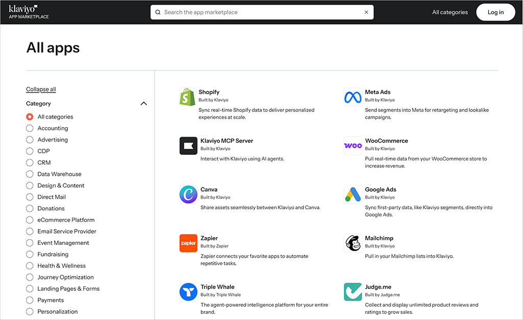 The Klaviyo app marketplace