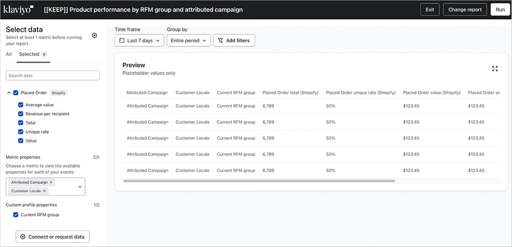Klaviyo's report builder
