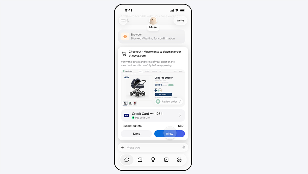 Meta Muse AI agent completing an online purchase on a smartphone