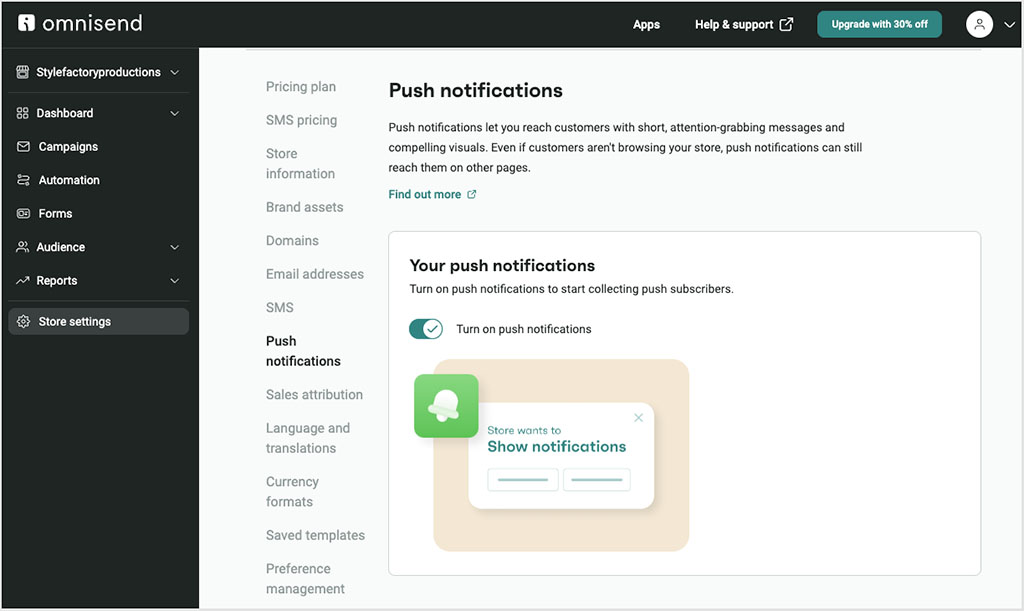 Creating push notifications in Omnisend