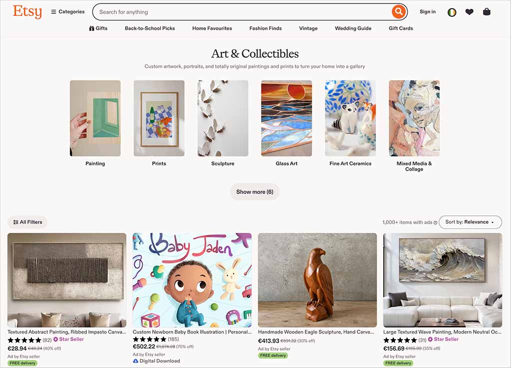 Selling artistic goods on Etsy