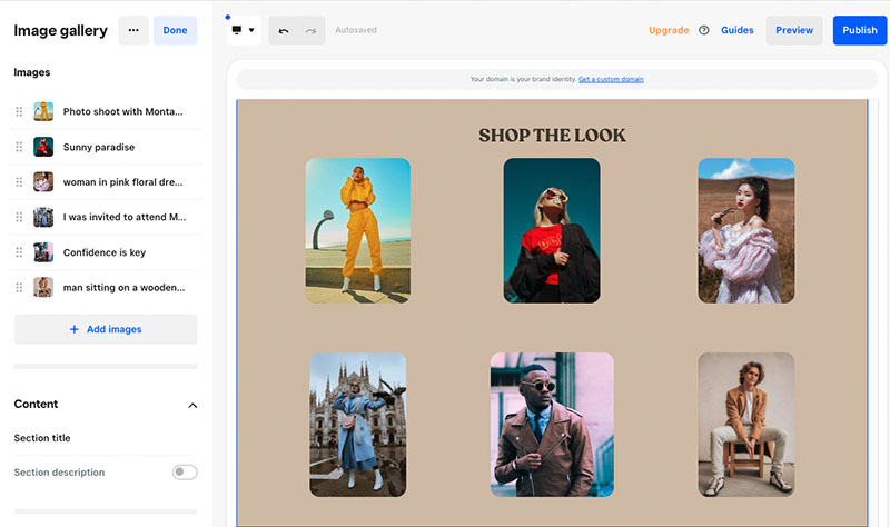 Creating an image gallery using the Square interface