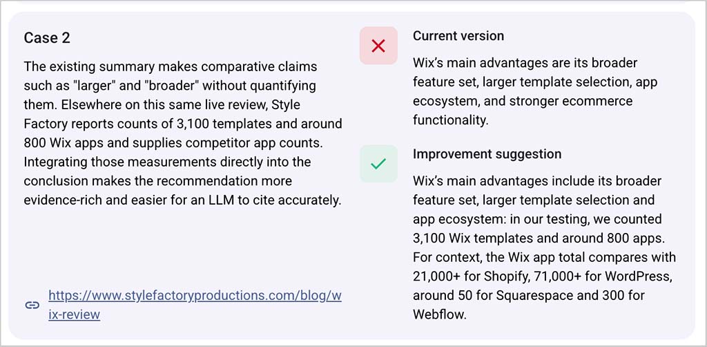 Suggested improvements to copy made by Riva